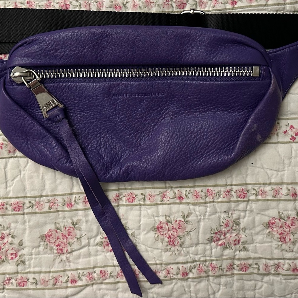Aimee Kestenberg Purple Crossbody Bag with Textured Leather and Silver Zipper
